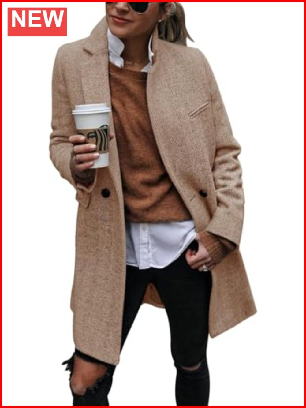Women's Notch Lapel Double Breasted Trench Coat Long Blazer Jacket
